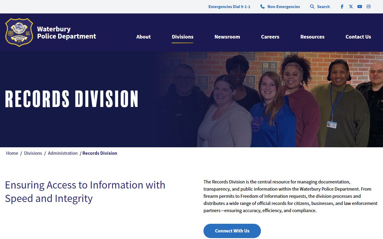 Waterbury Police Department records access for holding facility inmate records